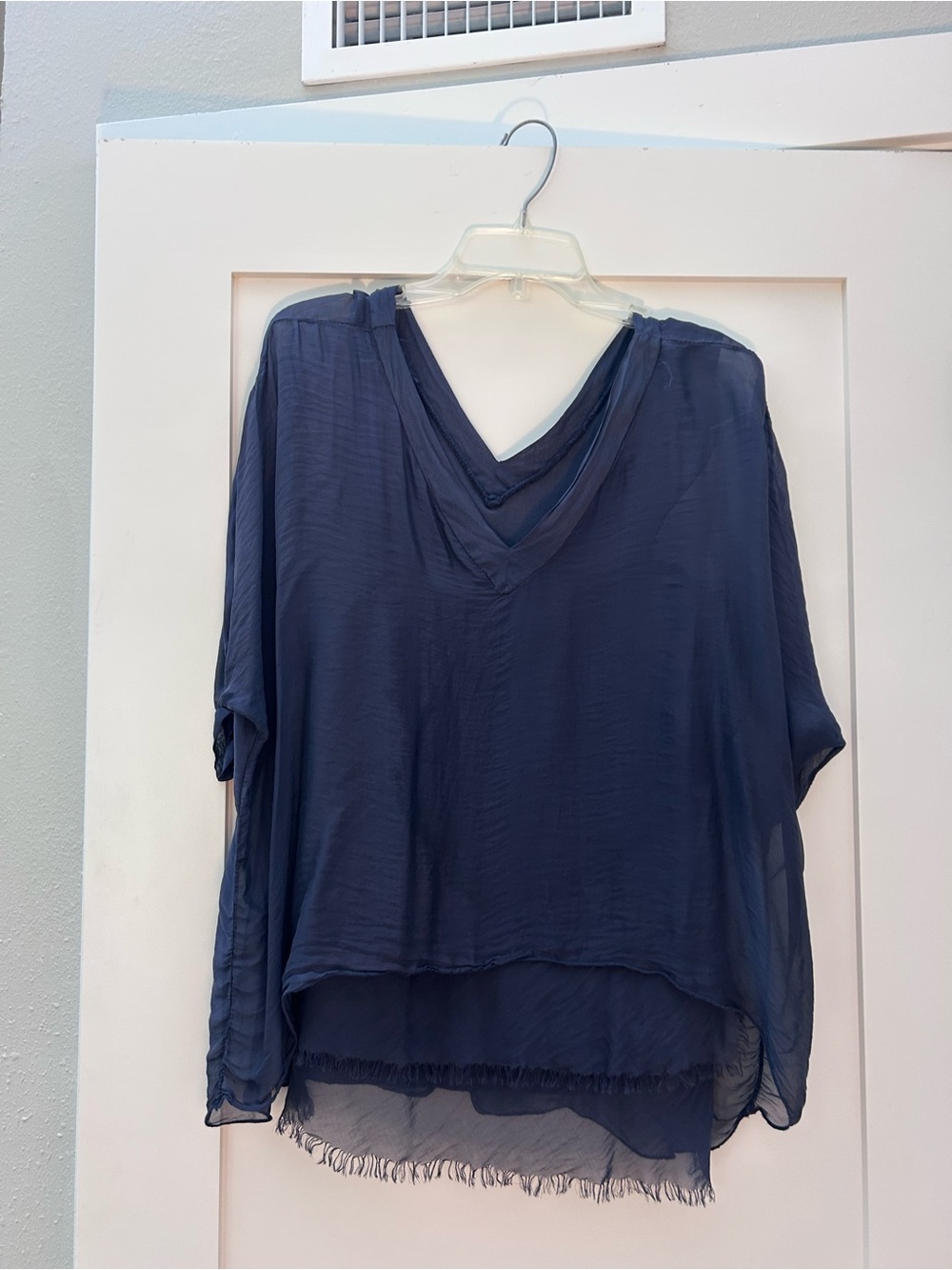 Women's Navy V-Neck Sheer Layered Blouse